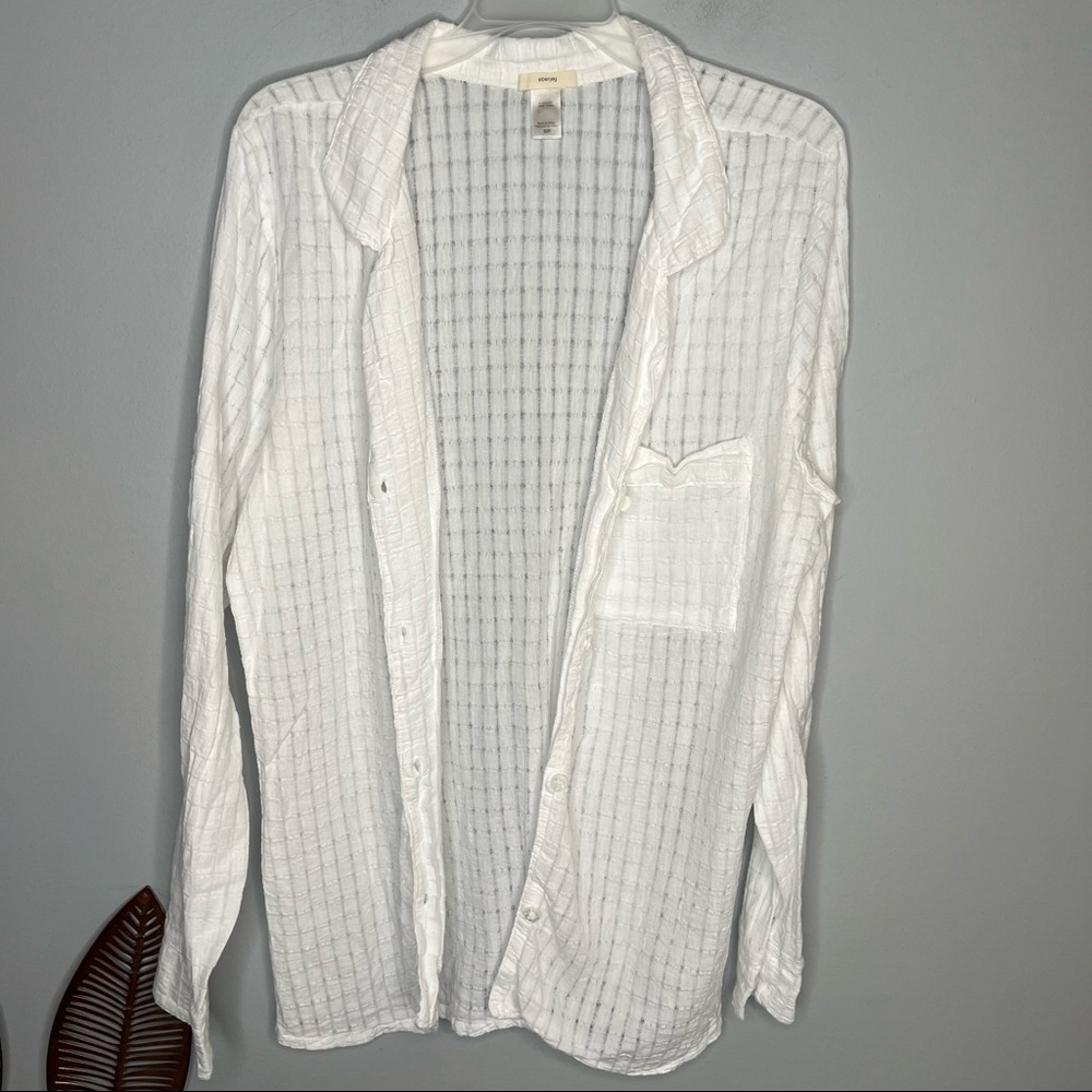 Eberjey White Lightweight Waffle Button-Down Shirt